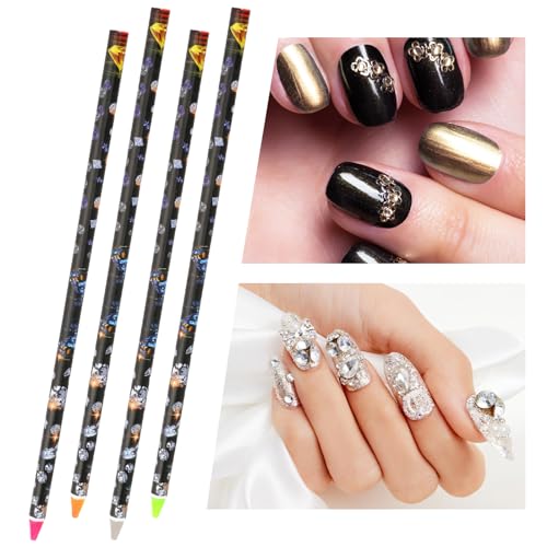 Hariendny 4-Pack Rhinestone Picker Wax Pencil Set with Sharpener for DIY Nail Art