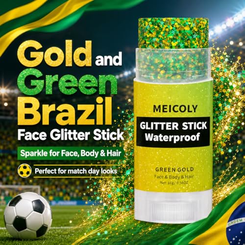 MEICOLY Brazil Glitter Stick for Soccer Events - Yellow & Green