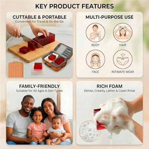 HerbalRevival Natural Soap Bar with Plant-Based Premium Rose Essential Oil - 53oz + 6 Lather Nets | Shea Butter & Olive Oil Moisturizing Cleansing Aromatherapy for Men & Women Face/Hair/Body Shower