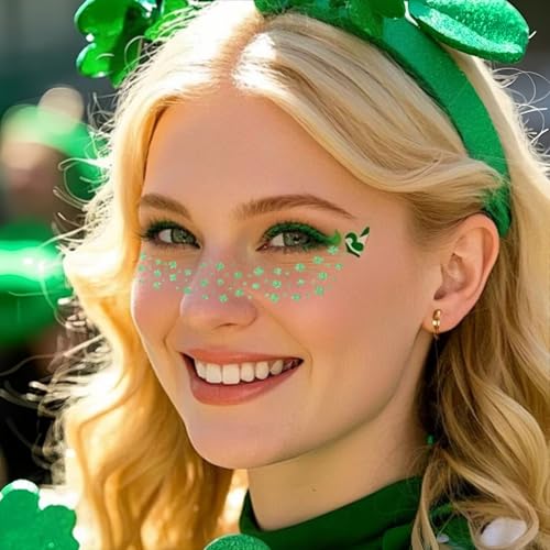 St. Patrick's Day Glitter Face Tattoos - 6 Sheet Shamrock Stickers