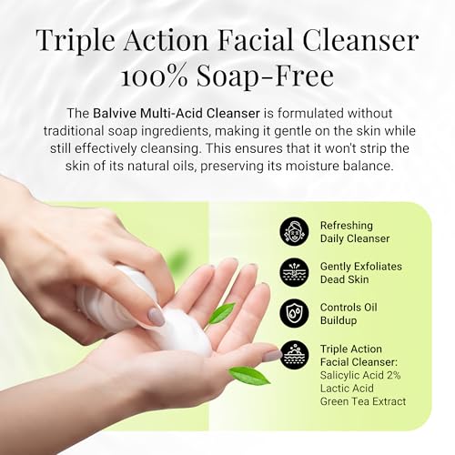 BALVIVE Foaming Facial Cleanser with Salicylic & Glycolic Acid for Acne & Oily Skin 6.7 fl oz