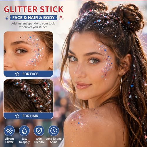 4th of July Patriotic Glitter Stick - Red White Blue