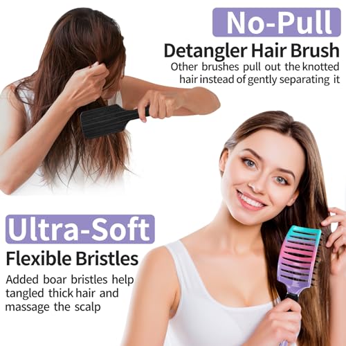 HIPPIH Boar Bristle Hair Brush Set of 2, Wet & Dry