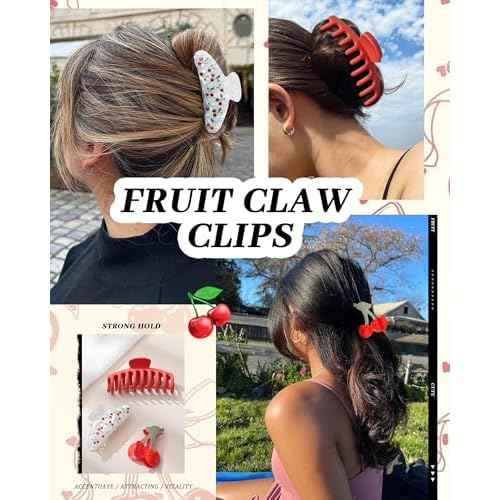 HAIMEIKANG 3 PCs Fruit Hair Claw Clips for Women - Non Slip Strong Hold Cute Non-slip Stylish Accessories for Thick Thin Hair (Cherry Hair Clips)