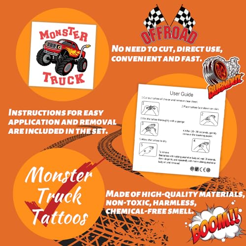 Monster Truck Temporary Tattoos for Kids, 240 Pcs Waterproof