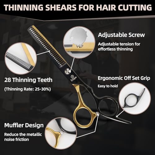 Ethyxe Gold Professional Hair Cutting Shears Kit - Japanese Steel, Ergonomic Scissors, Salon & Home Use
