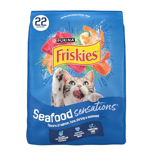 Friskies Seafood Sensations Dry Cat Food 22 lb Bag - Salmon, Tuna, Shrimp