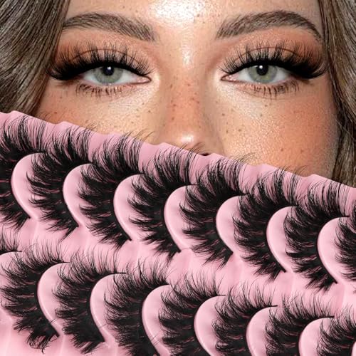 Ahrikiss Lashes Fluffy Cat Eye Lashes 5D Volume False Eyelashes That Look Like Extensions 10 Pairs Soft Wispy Fake Eyelashes Faux Mink Lashes (D18)