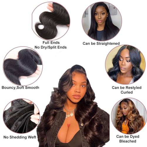 24 Inch 12A Grade Human Hair Bundles Body Wave Bundles 100% Unprocessed Brazilian Virgin Hair Bundles Double Machine Weft Brazilian Body Wave Bundles(1 Bundle)