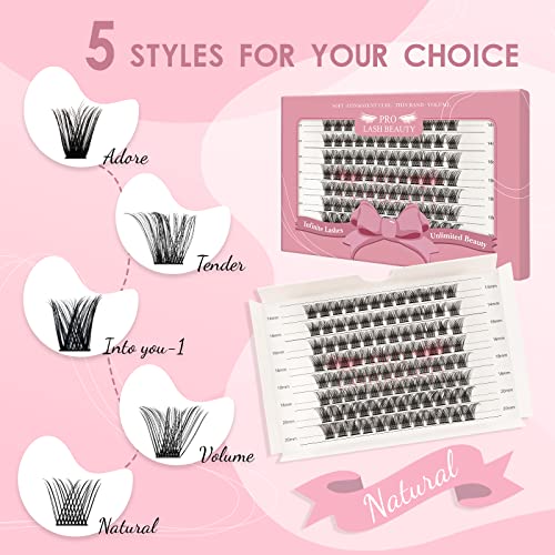 Lash Clusters, 96 Pcs Individual Cluster Lashes DIY Lash Extension Eyelash Clusters Volume Wispy Lashes Super Thin Band Reusable Soft & Comfortable(Natural-C-14-20 mix)