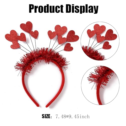 ROMODIYA Valentine's Day Heart Headband Hair Bands Sequin Red Heart Hair Hoop Boppers Glitter Headpiece Hair Accessories for Valentine's Day New Year Holiday Wedding Birthday Party Gift Decoration