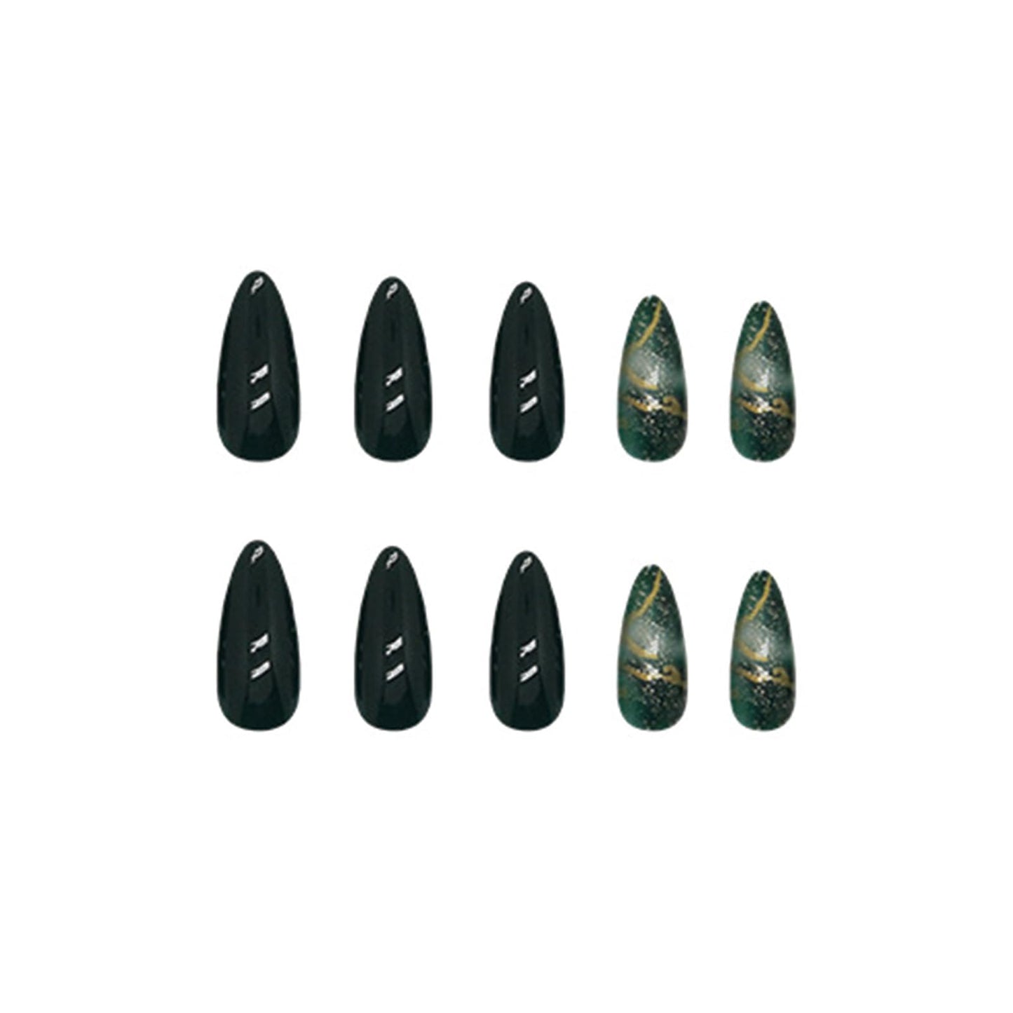 SINHOT Spring Press on Nails Medium Almond Fake Nails Emerald Green Nails Glossy Glue on Nails Stiletto Acrylic Nails St Patricks Day Glitter Arificial Nails Stick on False Nails with Design 24 pcs