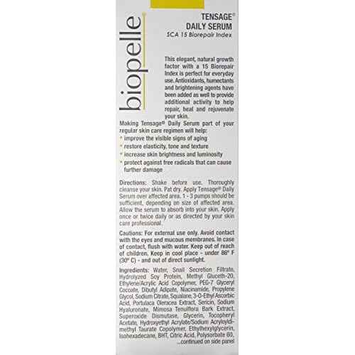 Biopelle Tensage Growth Factor Daily Facial Serum with SCA 15 Biorepair Index, Snail Mucin Serum for Face with Niacinamide, Hyaluronic Acid, and Antioxidants, 1 Oz