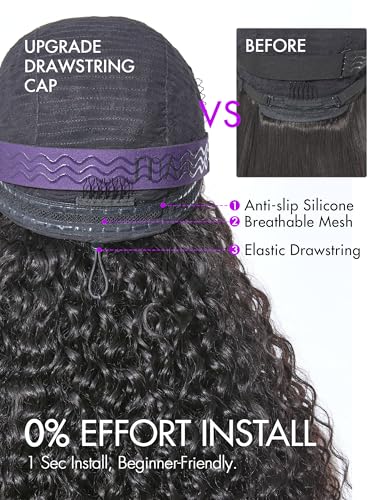 LUVME Hair 16-Inch Water Wave Lace Front Wig, 13x4 Invisi Drawstring Cap, Virgin Human Hair Pre-Plucked