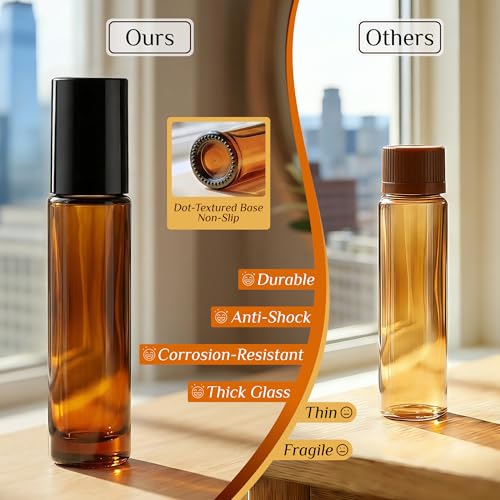 12-Pack 10ml Amber Glass Roller Bottles for Essential Oils