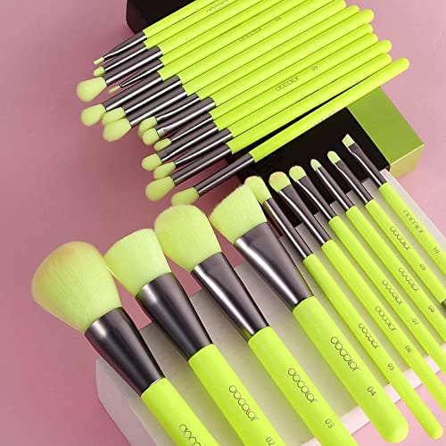 Docolor Neon Green 10Piece Makeup Brushes + 15Piece Eye Makeup Brushes Set Christmas Gift Premium Kabuki Foundation Blending Face Powder Synthetic Makeup Brushes Set