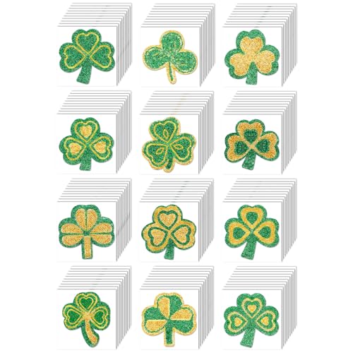 Panelee 120 Pcs St. Patrick's Day Face Temporary Shamrock Glitter Sticker Clover Temporary Stickers Kids Body Stickers Three Leaf Shamrock Lucky for St. Patrick's Day Irish Party Costume Accessory