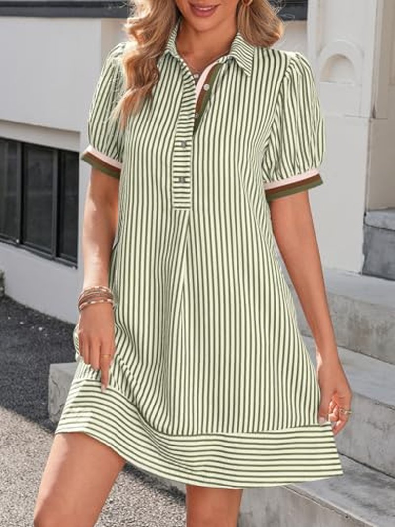 Wenrine Women's Summer Striped Mini Dress with Pockets