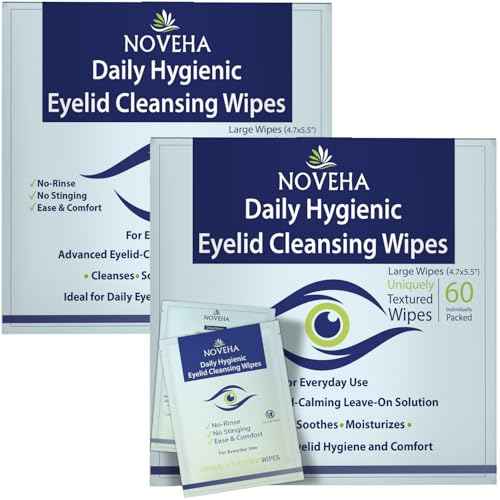 NOVEHA 120Pcs Daily Hygienic Eyelid & Lash Wipes | 120 Individually Wrapped Cleansing Eyelash Wipes - For Blepharitis & Itchy Eyes, Demodex and Natural Makeup Remover & Daily Cleanser (2 Pack)