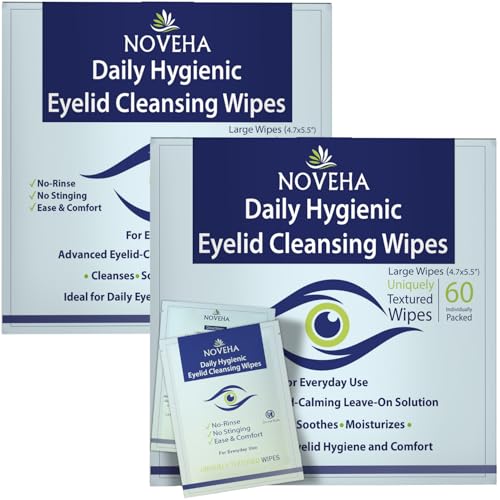 NOVEHA Eyelid & Lash Wipes - 120 Individually Wrapped Cleansing Wipes