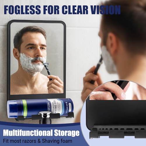 Fogless Shower Mirror with Razor Holder, No-Drill Anti-Fog Shaving Mirror