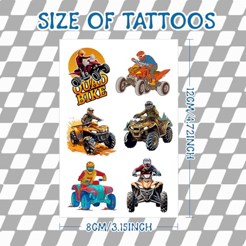 144 PCS Four Wheeler ATV Quad Bike Temporary Tattoos Stickers, Dirt Bike Party Favors ATV Birthday Party Decorations Supplies Gifts for Kids Teens Adults Boys Girls Classroom Rewards