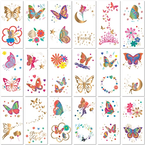 PapaKit 36 Pc Butterflies & Fairies Temporary Tattoo Set, 18 Individually Wrapped Sheets | Party Favors, Classroom Rewards, Birthday Goodie Bag Fillers