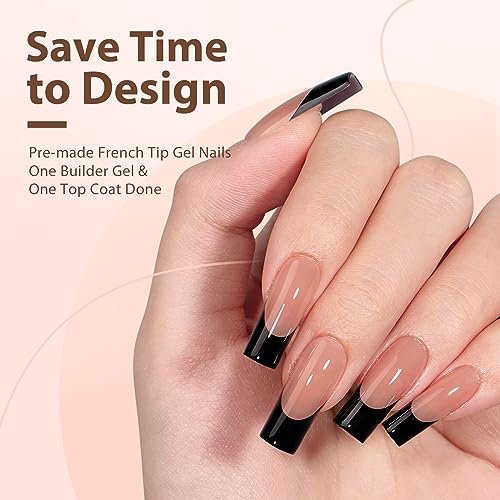 btartboxnails French Nails Black - Builder Gel, Square Nail Tips, 150Pcs Soft Gel Tips