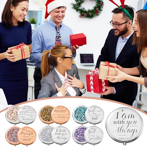 Thyle 12 Pcs Christian Compact Mirror Gifts for Women Bible Study Group Gift Verse Bulk Hand Makeup Compact Purse Religious Baptism for Easter Thank You Valentine's Day(Style 1,Colorful)