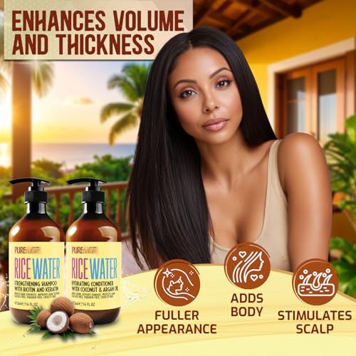 Rice Water Shampoo and Conditioner Set for Fine Hair - 16 Fl Oz