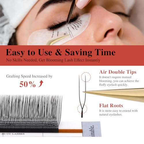 NAGARAKU U Eyelash Extensions Supplies 2D UU Lash Large Capacity 54 Rows Easy Fan Russian Volume Crisscross Eyelashes Handwoven U Shaped Mesh Wispy Clusters Eye Lashes Black - 0.07C Curl 7-15 Mix