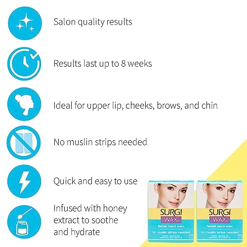Surgiwax Facial Hard Wax, Hair Remover For Face, No Strips Needed, 1 Ounce (Pack of 3)