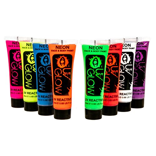 Neon Body Paint Set of 8 - UV Glow in Dark
