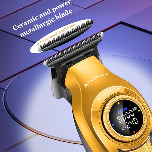 KEMEI 1677 Beard Trimmer for Men, Professional Hair Clippers, Cordless Barber Clipper with LED Display, DLC T-Blade Hair Trimmer, 8000 RPM Turbo Brushless Motor