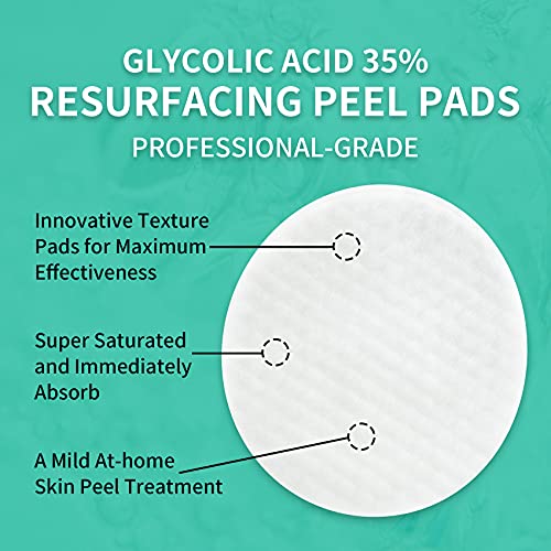 35% Glycolic Acid Pads for Face & Body, Exfoliating Facial Peel, AHA Resurfacing Pads with Vitamins B5, C & E, Green Tea, Glycolic Acid Peel Pads for Dark Spots Acne Fine Lines & Wrinkles 50 Pads