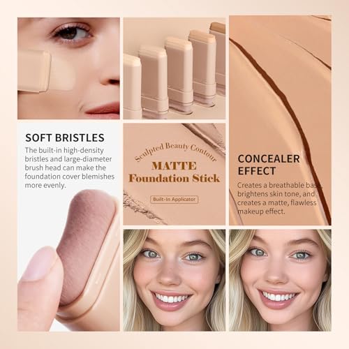 BAISEN DIARY Warm Beige Beauty Balm Serum & Foundation Stick with Brush – Full Coverage, Long-Lasting, Travel-Ready Skin Tinte