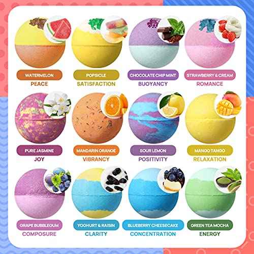 Lagunamoon Bath Bombs for Kids, Women - Bubble Bath Shower Salts for Women - Relaxing Bathbombs Set - Bath Essentials Shower Bubble Steamers (12-Pack Bath Bombs)
