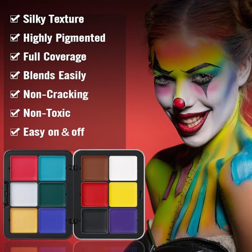 LSxia 16-Color Face & Body Paint Kit with Sponges & Brushes – Halloween SFX Makeup Palette