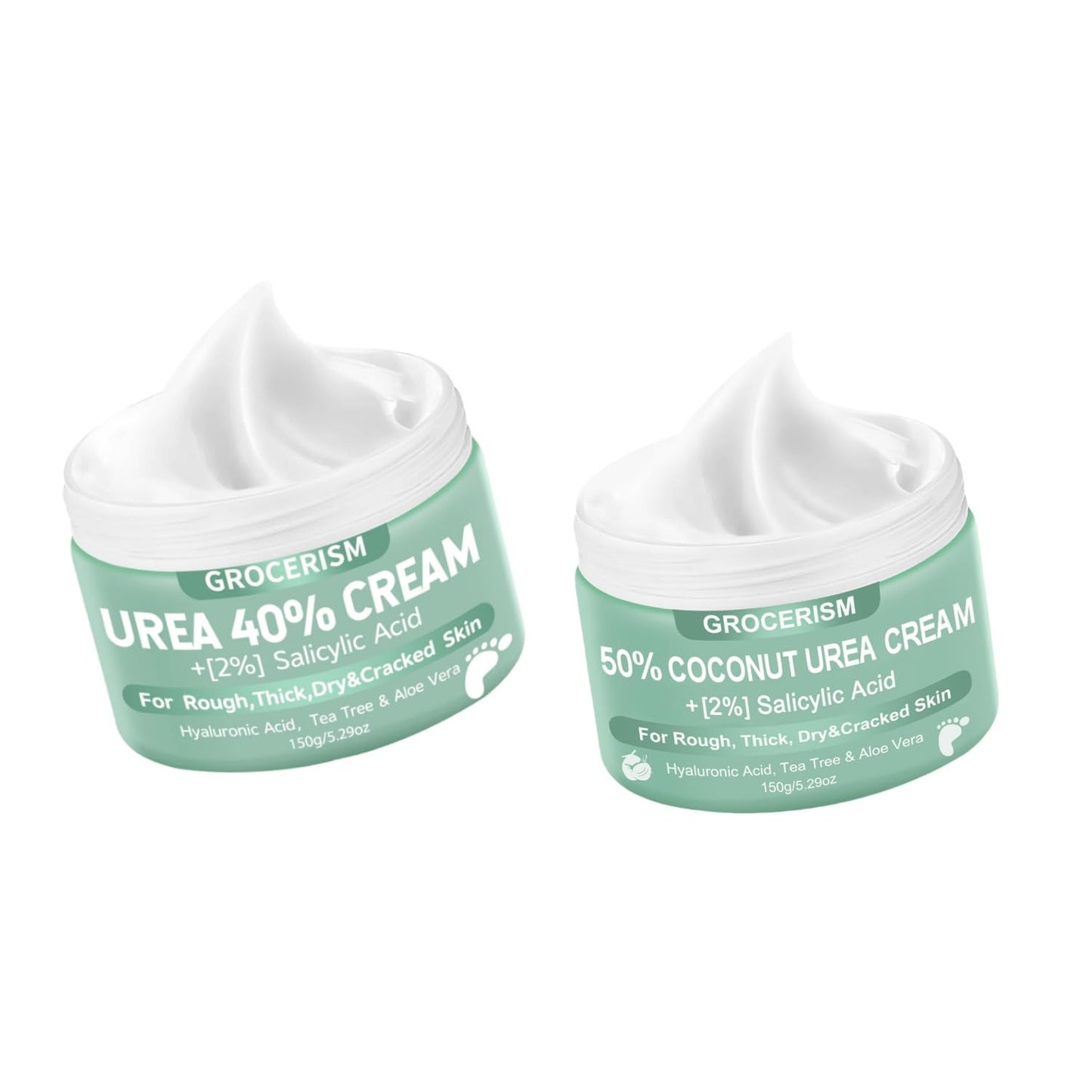 Grocerism Urea Cream 40 Percent For Feet 5.29 oz + Coconut Urea Cream 50 Percent for Feet Maximum Strength 5.29 oz