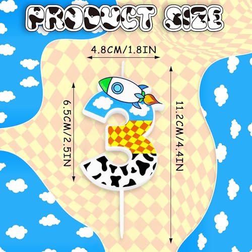 Rocket Birthday Candle Holder - Cartoon Sky & Clouds Design