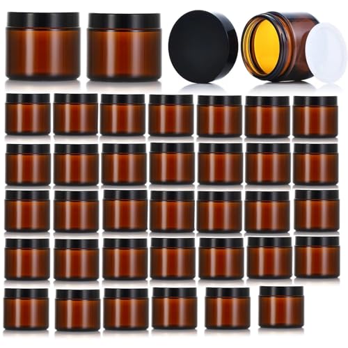 36 Pack 1oz Amber Glass Jars with Black Lids for Travel & DIY