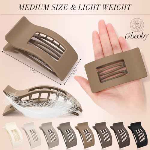 Obeoby 8 PCS Flat Hair Clips for Women, Medium Lay Flat Claw Clips for Thick Thin Hair French Hair Accessories Barrettes