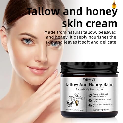 Beef Tallow Honey for Skin, Rich Hydrating Butter Honey Cream - Intense Moisture for Dry & Sensitive Skin - Nourishing Day & Night Face & Body Cream, Nourish and Soothe Dry Skin