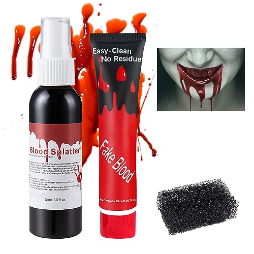 Fake Blood Spray & Gel Halloween Makeup Kit with Sponge