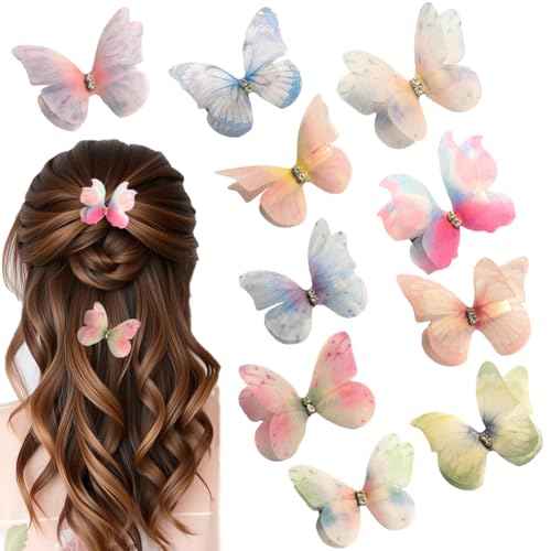 Hair Decoration Butterfly Clip-Moving Butterfly Hair Clips for Girls (Colorful A-10PCS)