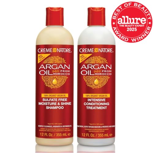 Creme of Nature Argan Oil from Morocco Sulfate-Free Moisture and Shine Shampoo and Intensive Conditioning Treatment Set, Hydrating Shine-Enhancing Hair Care Duo, 2 Count, 12 oz Each