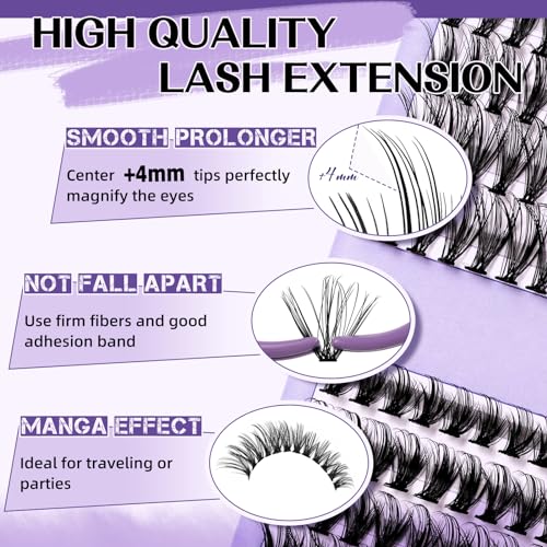 Lash Extension Kit for Beginners Eyelash Extension Kit Manga Lash Clusters Kit 280 PCS Individual Lashes Kit Volume 40D+50D Soft C Curl Eye Lash Extension Lash Kit(Manga-40D+50D-C-9-16MIX)