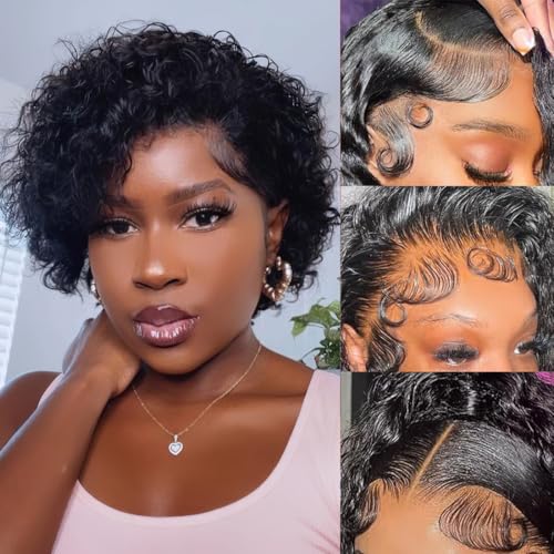 Short Curly Pixie Cut Wig - 10 Inch Human Hair Lace Front for Women
