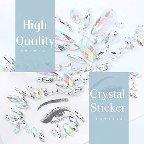 Ludress Crystal Face Stickers Glitter Acrylic Body Stickers Rhinestone Eyes Stickers Mermaid Body Jewels Rave Festival Face Stickers for Women and Girls