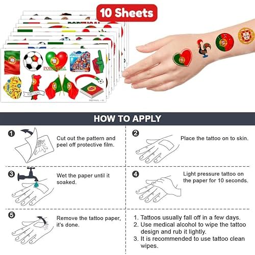 Portugal Temporary Tattoos Sticker UEFA Euro Portugal Flag for International Competitions 2024 European Championship Olympic Games Football World Cup Party Supplies Favors